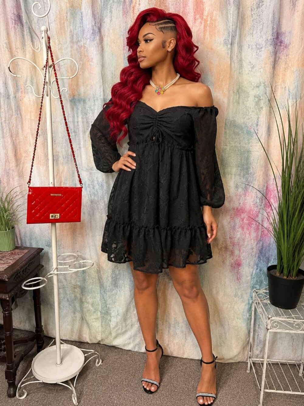 NEW📌 Bloomfield Mini Dress Off or on Shoulder Long Sleeves Lace Dress Keyhole